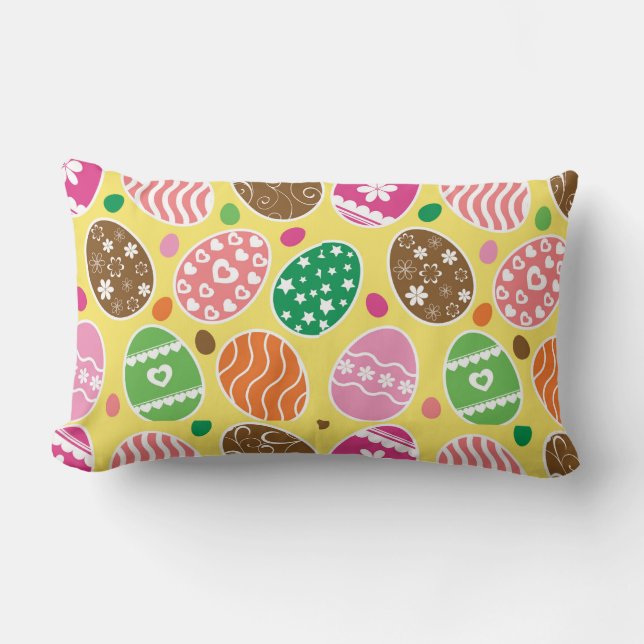 Colorful Easter Eggs Pattern Yellow Background Lumbar Pillow (Front)