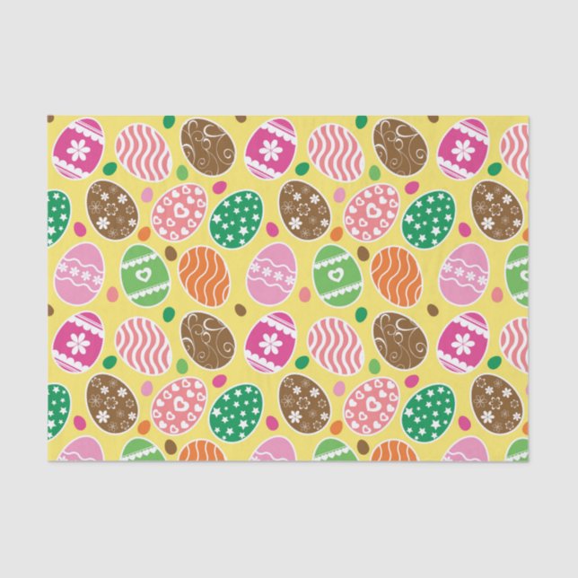 Colorful Easter Eggs Pattern Yellow Background Tissue Paper (Front)