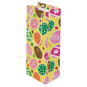 Colorful Easter Eggs Pattern Yellow Background Wine Gift Bag