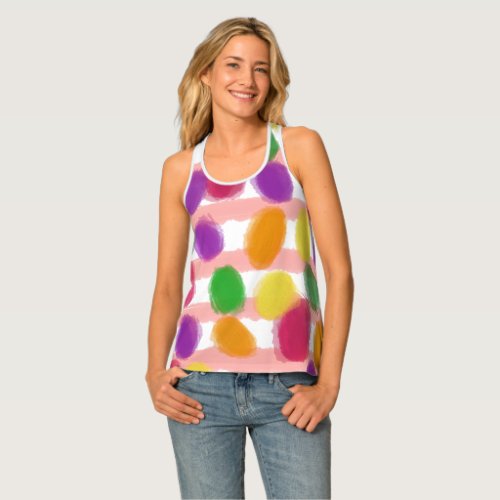 Colorful Easter Eggs Pink White Stripes Watercolor Tank Top