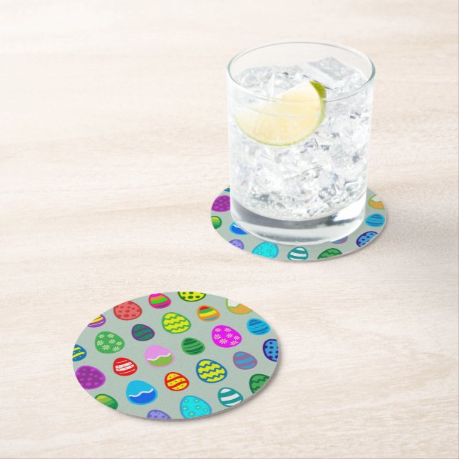 Colorful Easter Eggs Round Paper Coaster (Insitu)