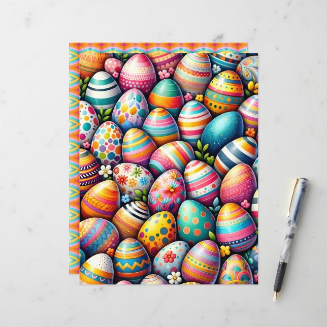 Colorful Easter Eggs Scrapbook Paper (Front/Back In Situ)
