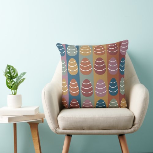 Colorful Easter Eggs Stripes Pattern Happy Easter Throw Pillow