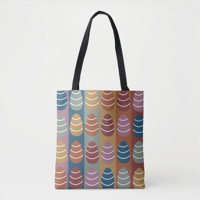 Colorful Easter Eggs Stripes Pattern Happy Easter  Tote Bag (Front)