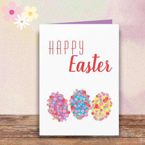 Colorful Easter Eggs Watercolor Blots Happy Easter Holiday Card