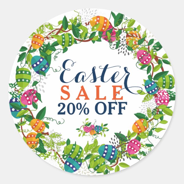 Colorful Easter Eggs Wreath Classic Round Sticker (Front)