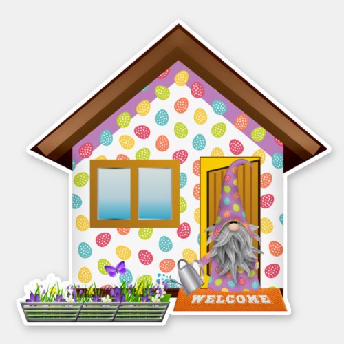 Colorful Easter Gnome Egg House Sticker