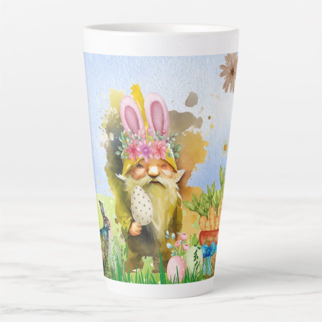Colorful Easter Gnome With Bunny Ears Latte Mug (Front)