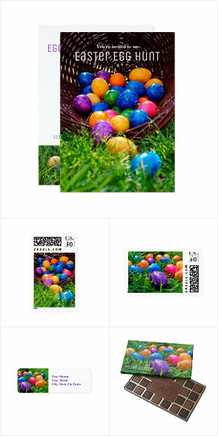 Colorful Easter Invitations, Postage, Chocolates