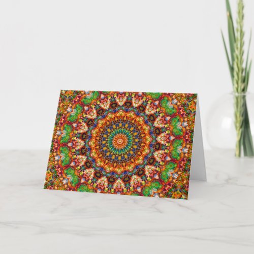 Colorful Easter Jellybean Mandala Kaleidoscope Holiday Card