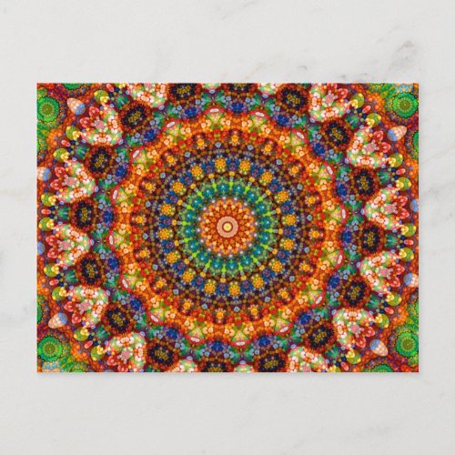 Colorful Easter Jellybean Mandala Kaleidoscope Holiday Postcard