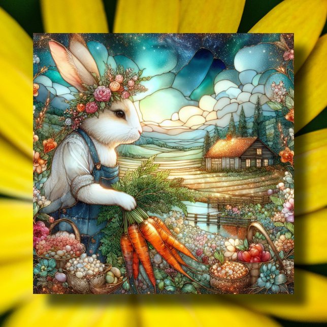 Colorful Easter Rabbit Country Garden Holiday Card (Creator Uploaded)