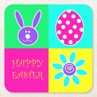 Colorful Easter Square Paper Coaster