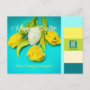 Colorful Easter Stripes Photo Monogram Holiday Postcard