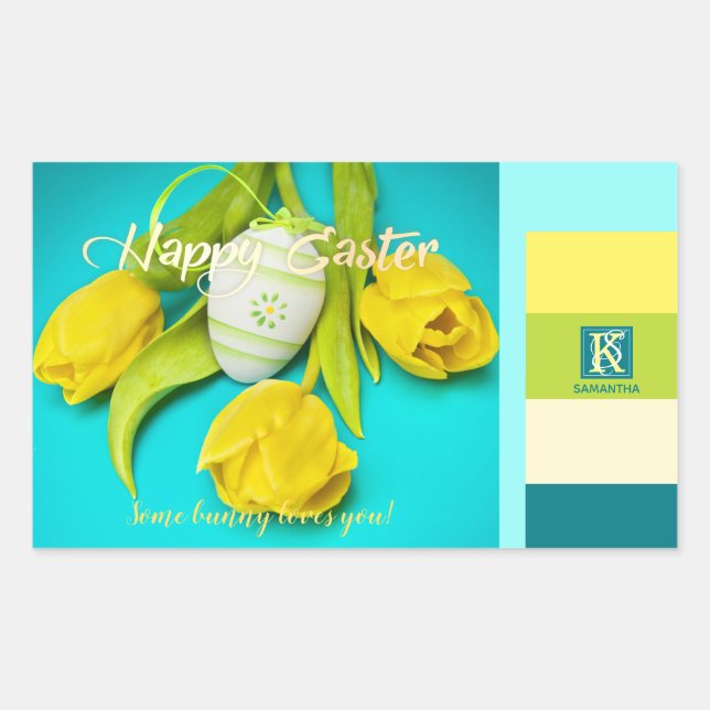 Colorful Easter Stripes Photo Monogram Rectangular Sticker (Front)