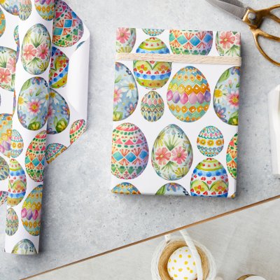 Colorful Easter Whimsical  Egg Pattern Wrapping Paper