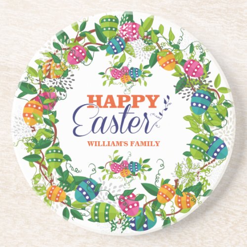 Colorful Easter Wreath With Eggs  Spring Flowers Drink Coaster