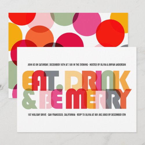 Colorful Eat Drink & Be Merry Holiday Party Invite