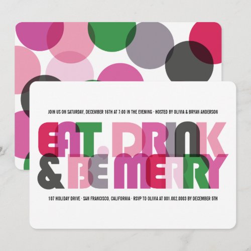 Colorful Eat Drink & Be Merry Holiday Party Invite
