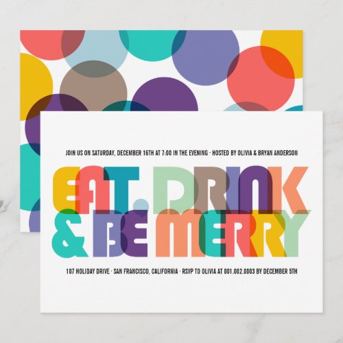 Colorful Eat Drink & Be Merry Holiday Party Invite