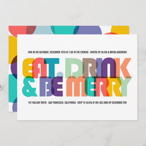 Colorful Eat Drink  Be Merry Holiday Party Invite