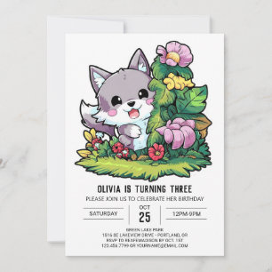Colorful Editable Digital Wolf Birthday Invitation