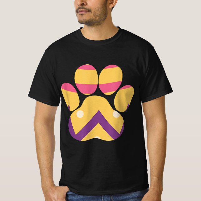 Colorful Egg Easter Paw Funny Dog Cat Lovers Easte T-Shirt (Front)