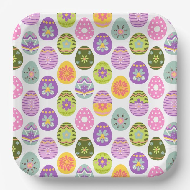 Colorful Egg Pattern Easter Paper Plates (Front)