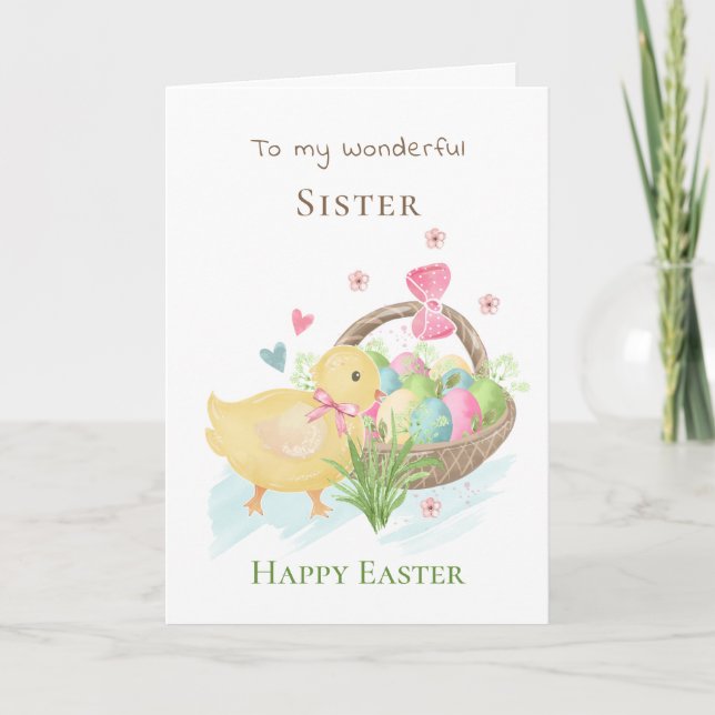Colorful Eggs and Chick Sister Easter  Card (Front)