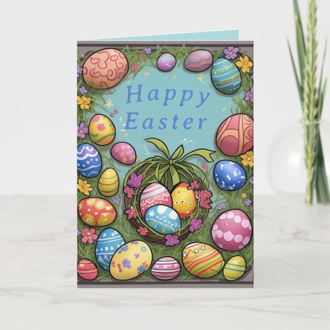Colorful Eggs Happy Easter Holiday Card (Front)