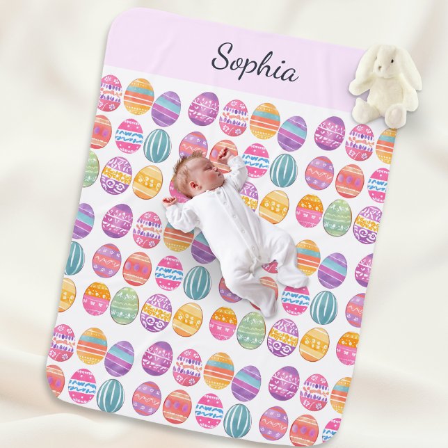 Colorful Eggs Pattern Cute Easter Baby Blanket (A cute, personalized baby blanket, with pattern of colorful Easter eggs in a watercolor style)