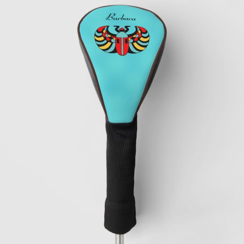 Colorful Egyptian Scarab Beetle on Aqua Blue Golf Head Cover