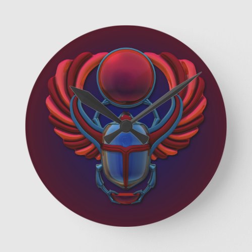Colorful Egyptian Scarab Round Clock