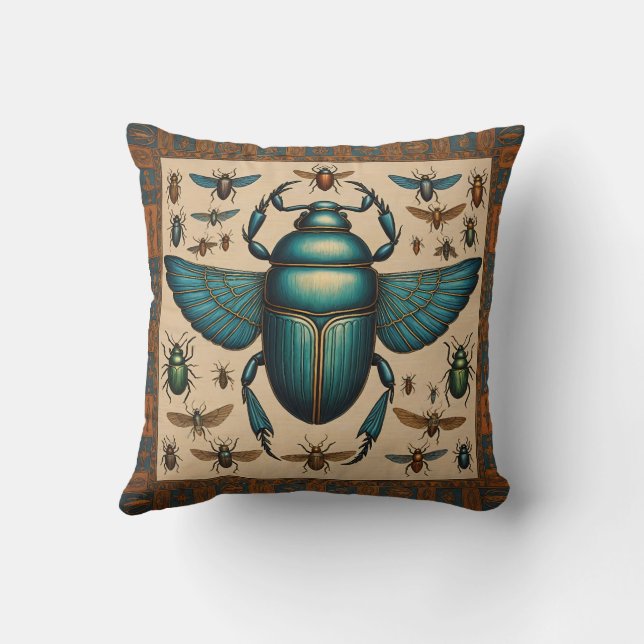 Colorful Egyptian Scarabs  Throw Pillow (Back)