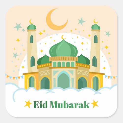 Colorful Eid al fitr Mubarak   greetings Square Sticker