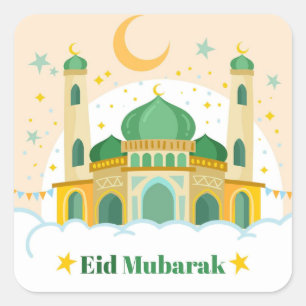 Colorful Eid al fitr Mubarak greetings Square Sticker