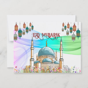 Colorful Eid Mubarak Card with Mosque