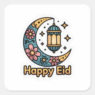 Colorful Eid Mubarak Crescent Moon Sticker