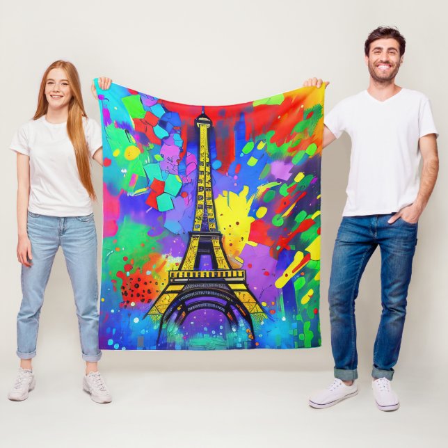 Colorful Eiffel painting Fleece Blanket (In Situ)