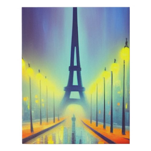 Colorful Eiffel Tower at Night  Faux Canvas Print