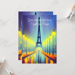 Colorful Eiffel Tower at Night Party  Invitation