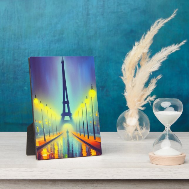 Colorful Eiffel Tower at Night  Plaque (Side)