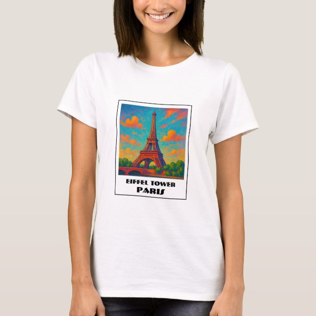 Colorful Eiffel tower Paris travel  T-Shirt (Front)