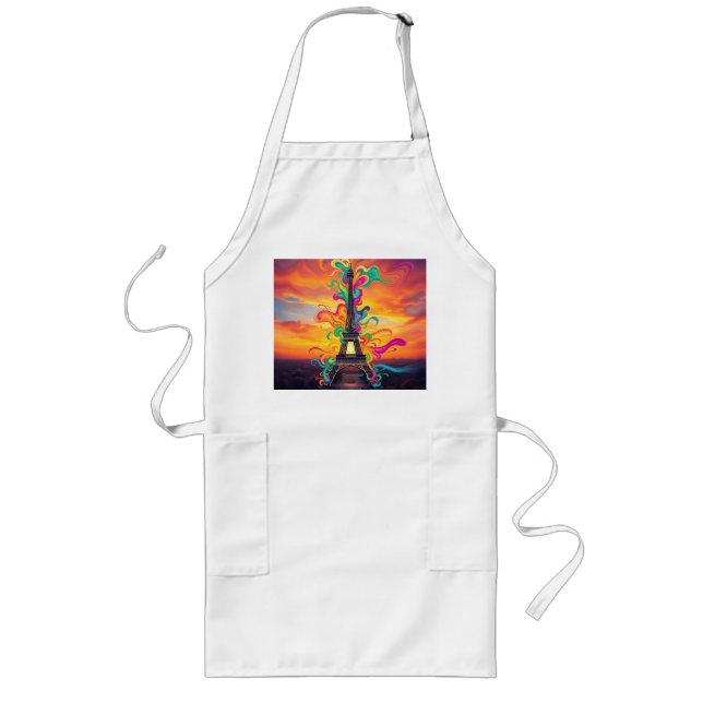Colorful Eiffel Tower Swirls Long Apron (Front)