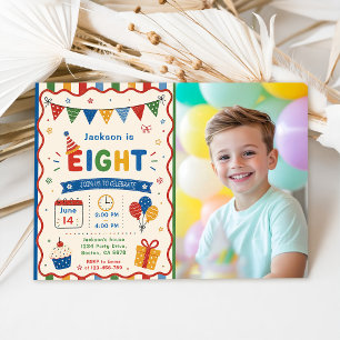 Colorful EIGHT 8th Birthday Party Invitation