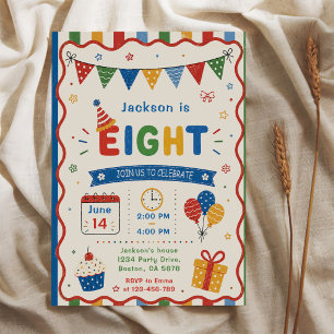 Colorful EIGHT 8th Birthday Party Invitation