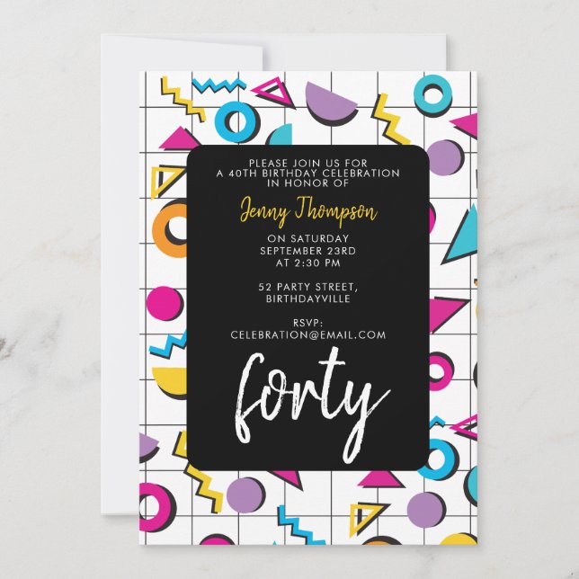 Colorful Eighties 80's Retro Geometric Birthday  Invitation (Front)