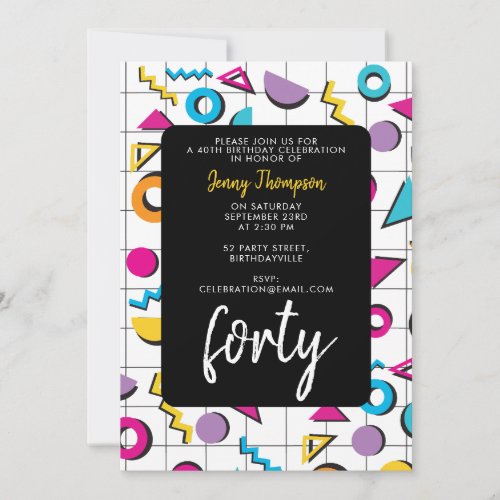 Colorful Eighties 80s Retro Geometric Birthday  Invitation