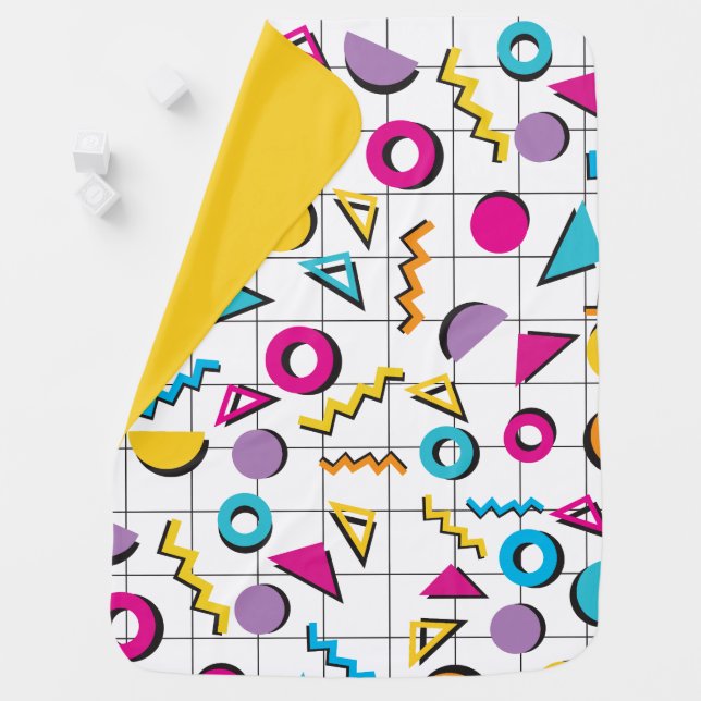 Colorful Eighties 80's Retro Geometric Pattern  Baby Blanket (In Situ)