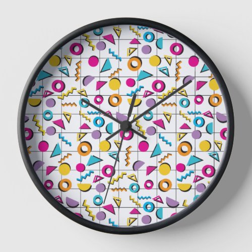 Colorful Eighties 80s Retro Geometric Pattern   Clock